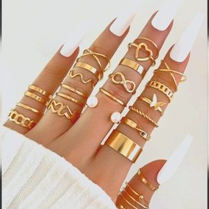 Goldtone 9 Piece Set of Rhinestone Decor Rings